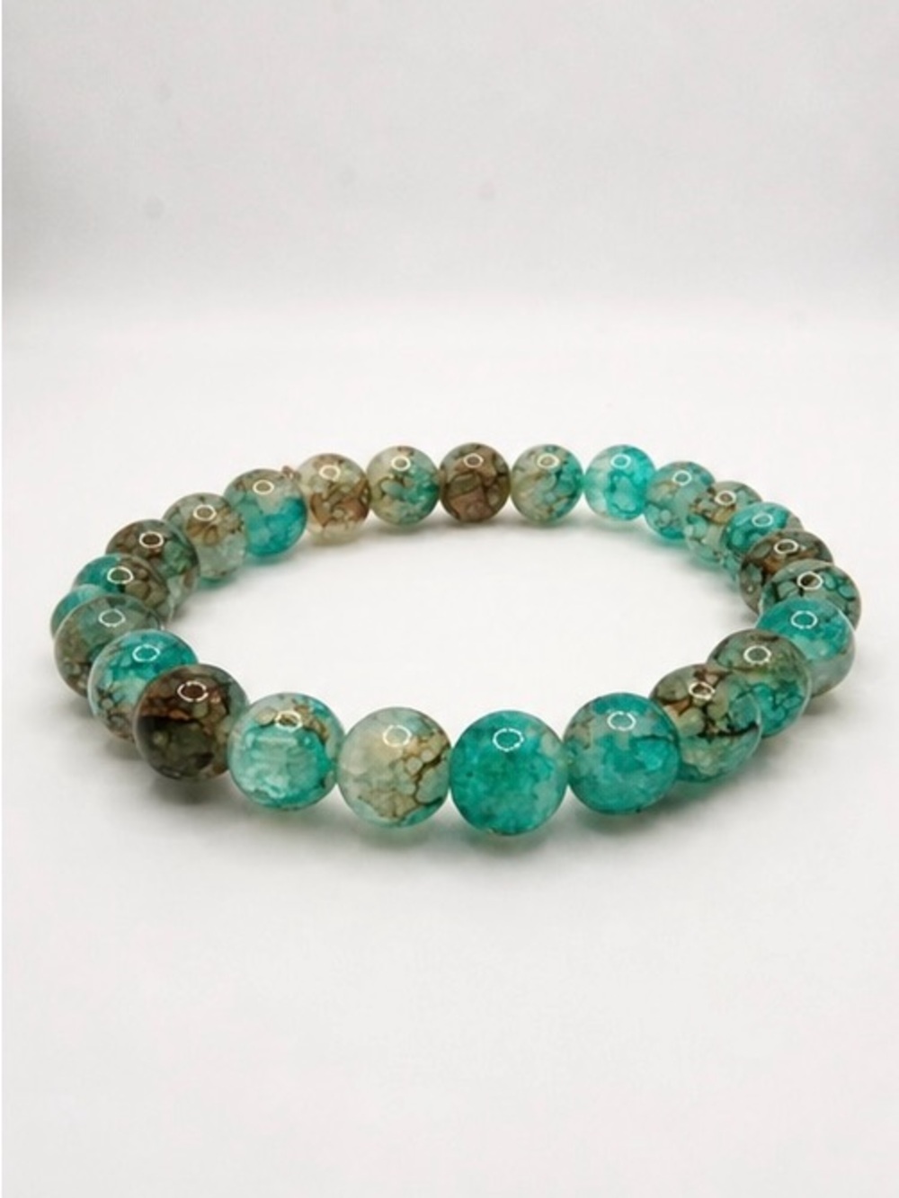 Turquoise Marbled Beaded Stretch Bracelet | Stone Look Glass Beads | Boho Stack